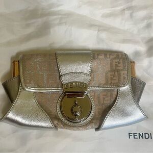 Fendi Metallic Silver Rose Gold Clutch Bag Limited Edition AUTHENTIC